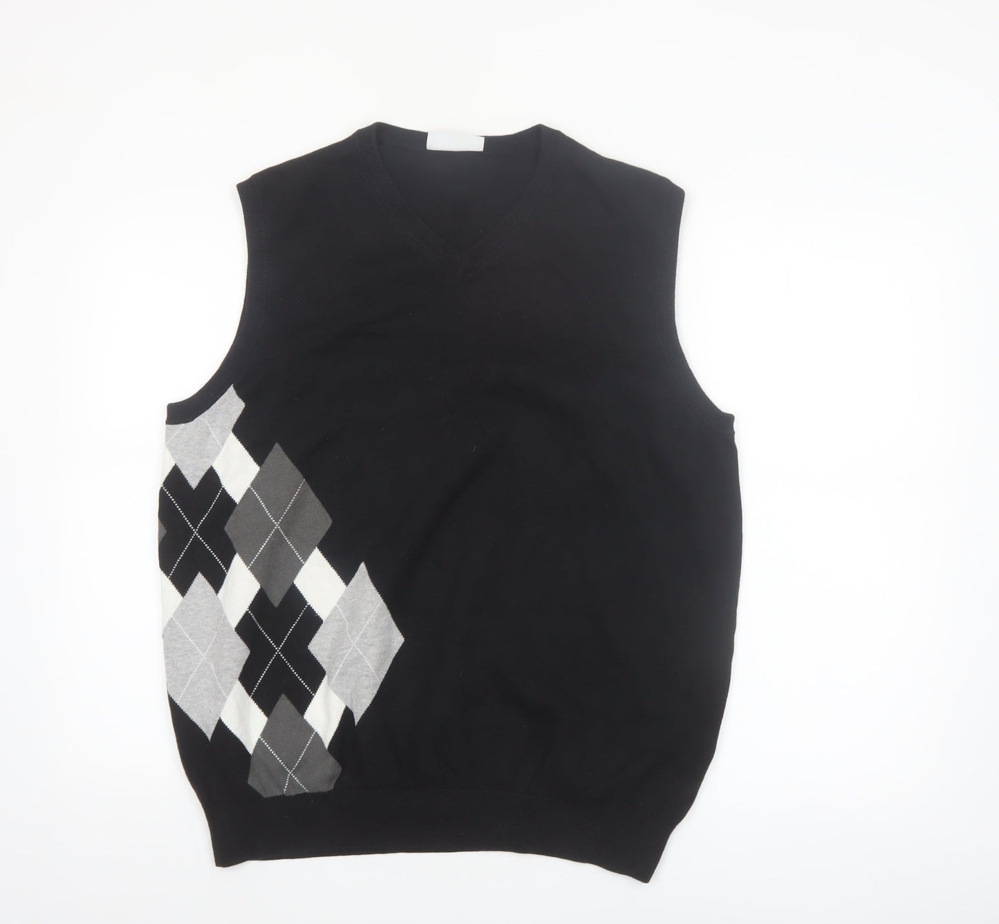 FOUR-D Men's Black Argyle XL Cotton Sleeveless V-Neck Jumper Vest