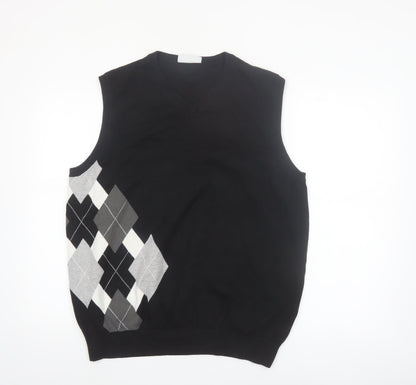 FOUR-D Men's Black Argyle XL Cotton Sleeveless V-Neck Jumper Vest