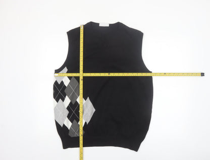 FOUR-D Men's Black Argyle XL Cotton Sleeveless V-Neck Jumper Vest