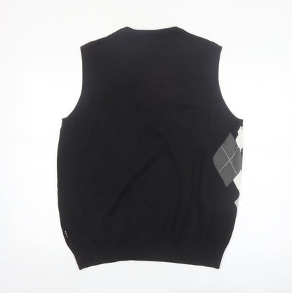 FOUR-D Men's Black Argyle XL Cotton Sleeveless V-Neck Jumper Vest
