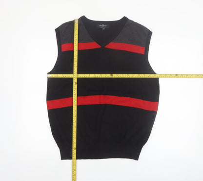 Shoot Mens Black Striped Cotton V-Neck Sleeveless Knit Vest L