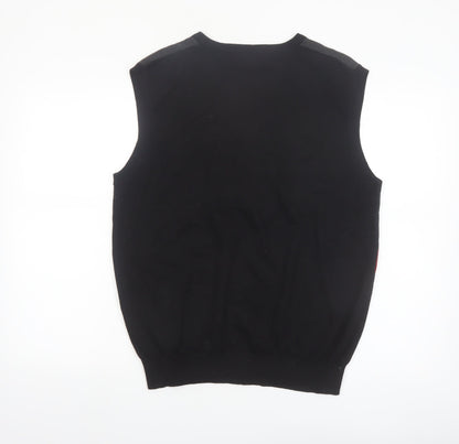 Shoot Mens Black Striped Cotton V-Neck Sleeveless Knit Vest L