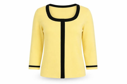 Casual Corner Annex Women Yellow Petite 3/4 Sleeve Knit Cardigan