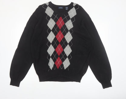 IZOD Men's Black Argyle V-Neck Cotton Pullover Jumper L