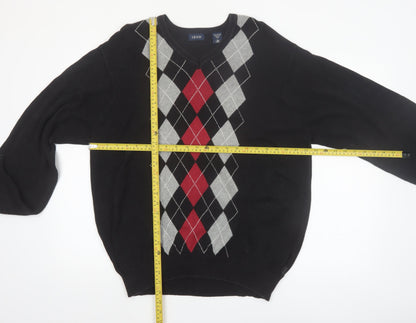 IZOD Men's Black Argyle V-Neck Cotton Pullover Jumper L