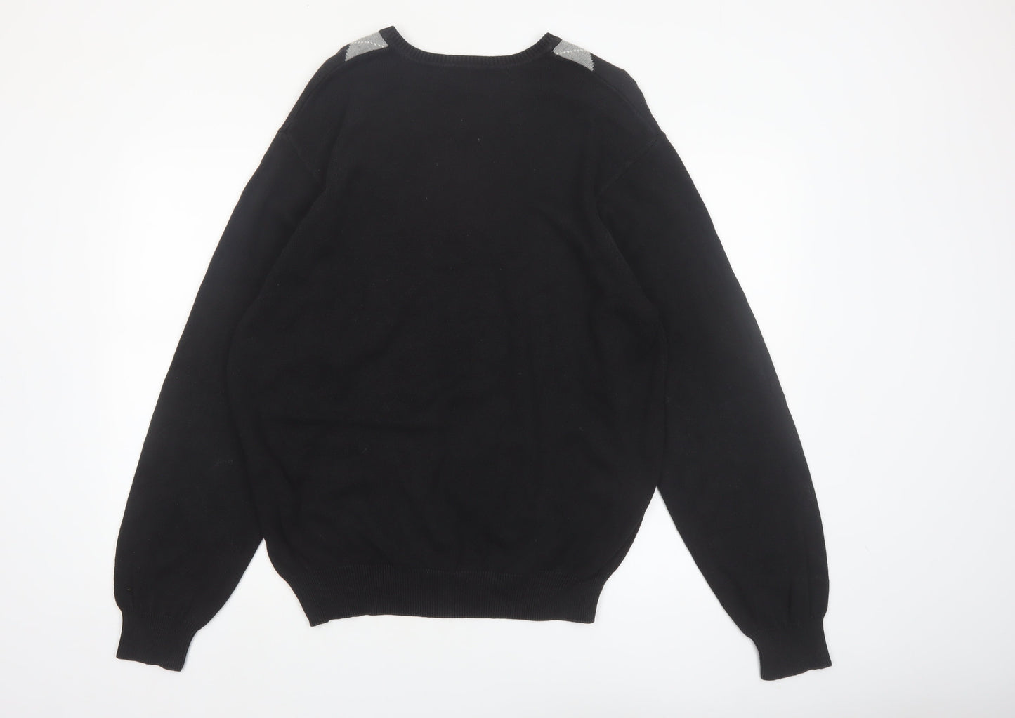 IZOD Men's Black Argyle V-Neck Cotton Pullover Jumper L