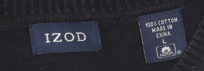 IZOD Men's Black Argyle V-Neck Cotton Pullover Jumper L