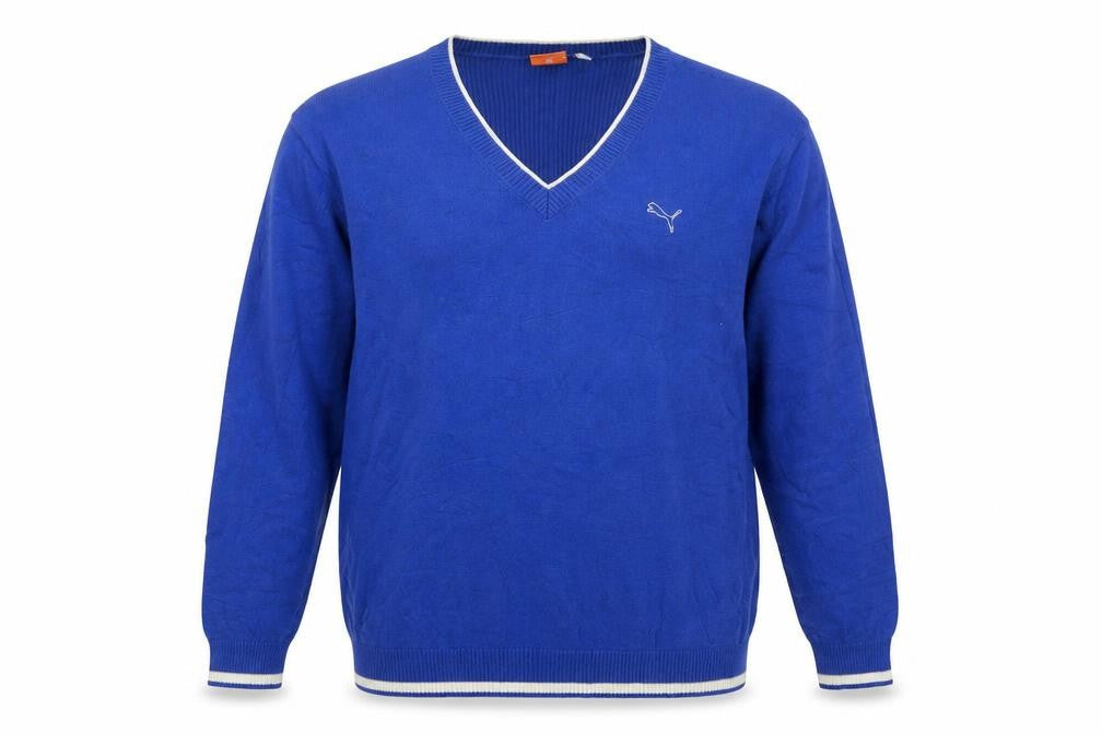 Puma Men's Blue V-Neck Cotton Pullover Jumper XL