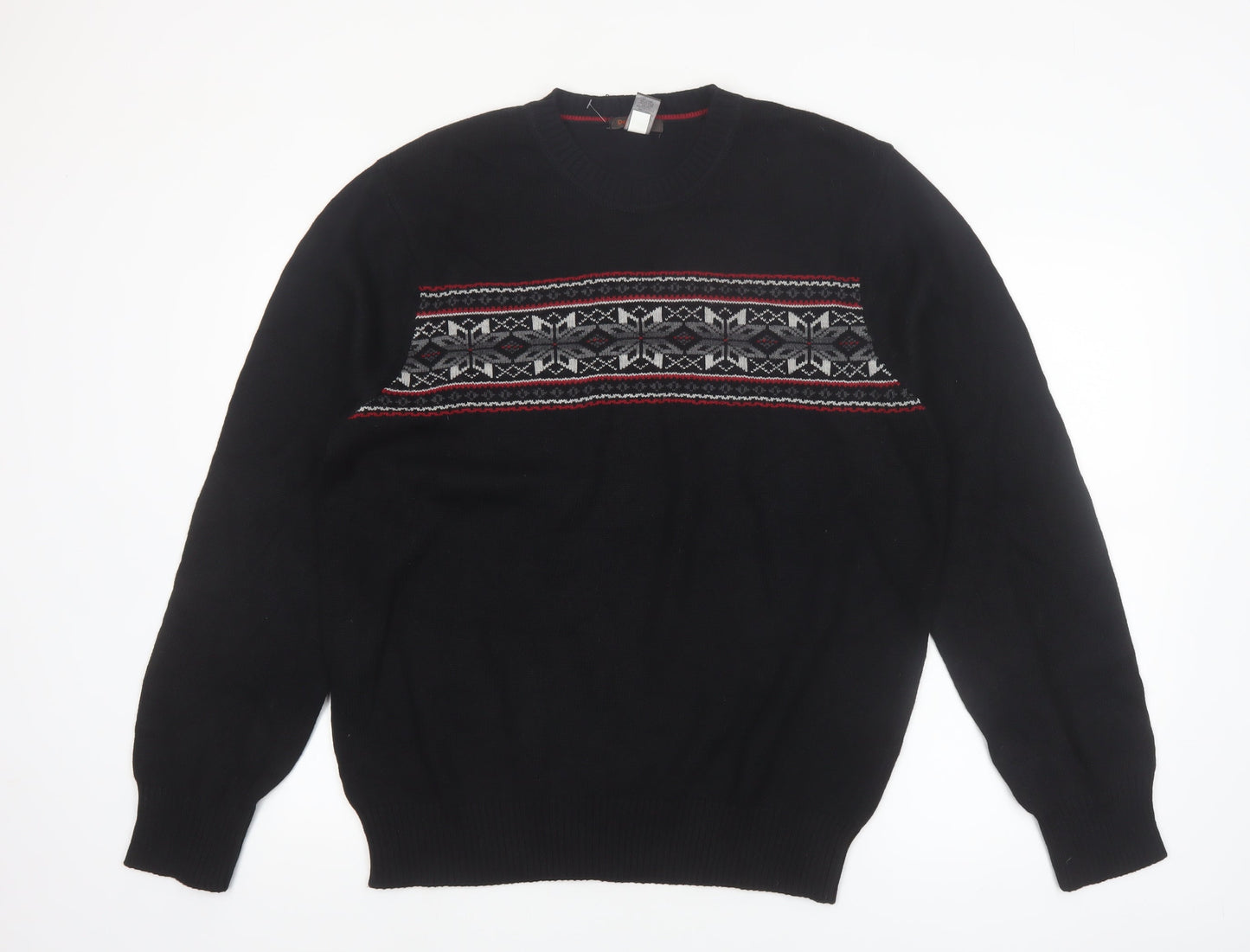 Dockers Men’s Black Fair Isle Cotton Crew Neck Jumper L