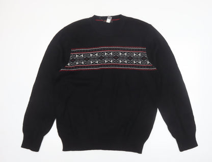Dockers Men’s Black Fair Isle Cotton Crew Neck Jumper L