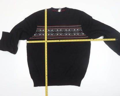 Dockers Men’s Black Fair Isle Cotton Crew Neck Jumper L