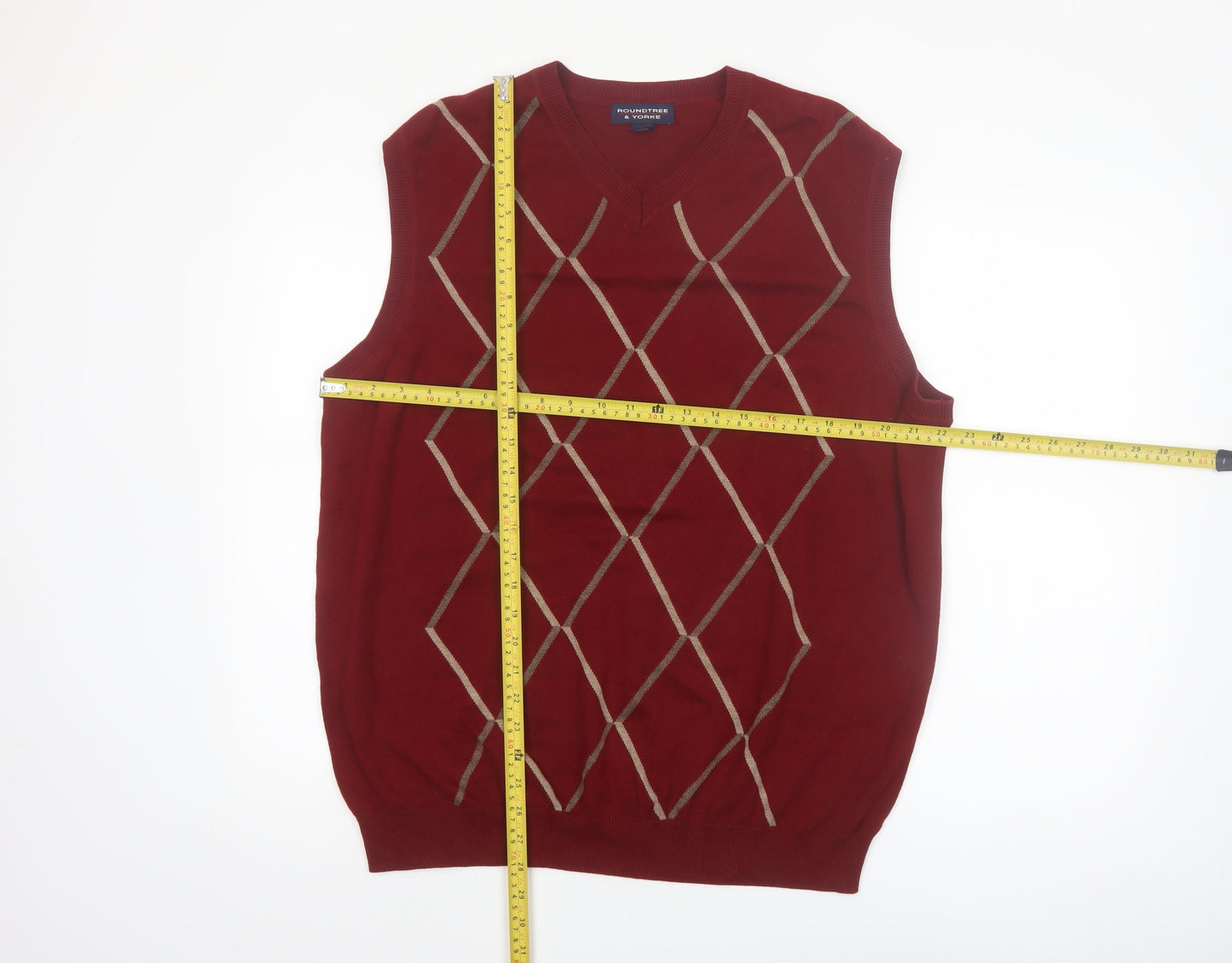 Roundtree & Yorke Men's Red Argyle Cotton Knit Vest Size L