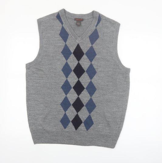 Dockers Men Grey Argyle Sleeveless Acrylic Knit Vest L