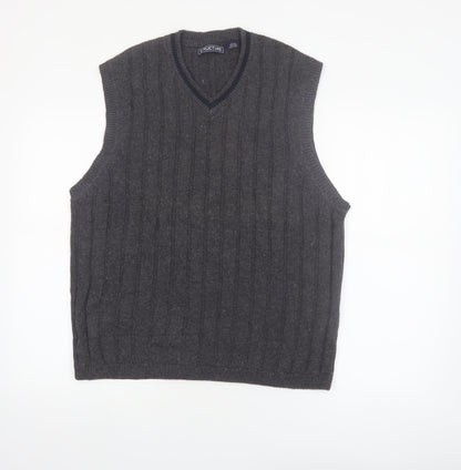 Structure Men's Grey Cable-Knit Vest Jumper L Ramie Cotton Classic