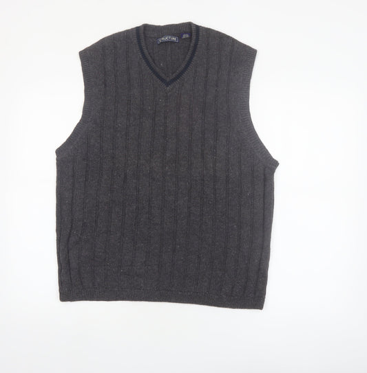 Structure Men's Grey Cable-Knit Vest Jumper L Ramie Cotton Classic