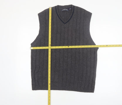 Structure Men's Grey Cable-Knit Vest Jumper L Ramie Cotton Classic