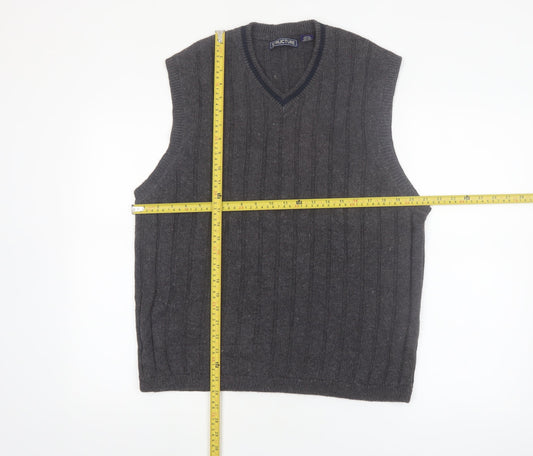 Structure Men's Grey Cable-Knit Vest Jumper L Ramie Cotton Classic