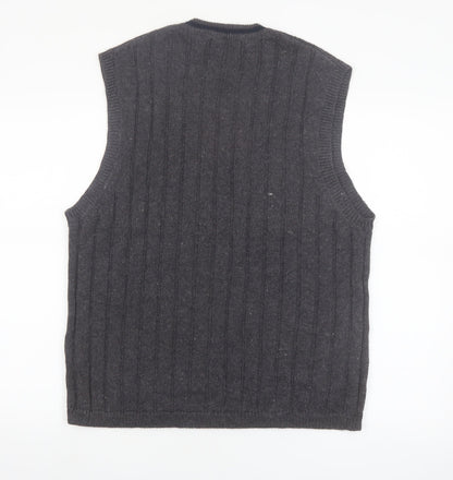 Structure Men's Grey Cable-Knit Vest Jumper L Ramie Cotton Classic