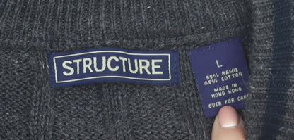 Structure Men's Grey Cable-Knit Vest Jumper L Ramie Cotton Classic