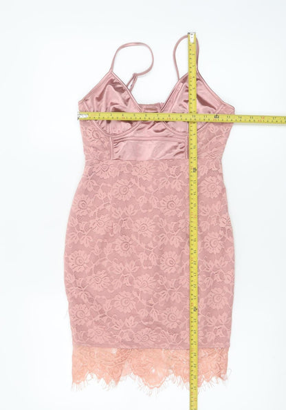 PrettyLittleThing Women Pink Lace Bodycon Sleeveless Dress UK 10