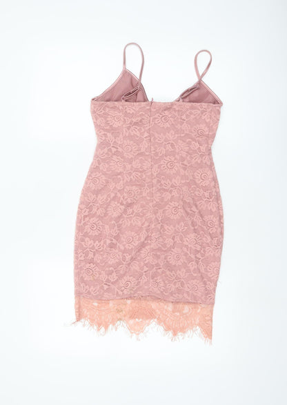 PrettyLittleThing Women Pink Lace Bodycon Sleeveless Dress UK 10