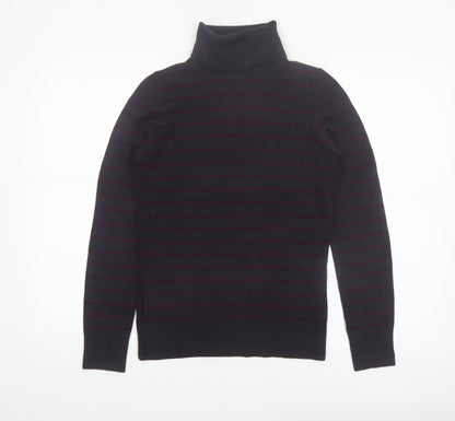 French Connection Men's Black Striped Roll Neck Slim Fit Jumper Size M