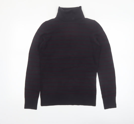 French Connection Men's Black Striped Roll Neck Slim Fit Jumper Size M