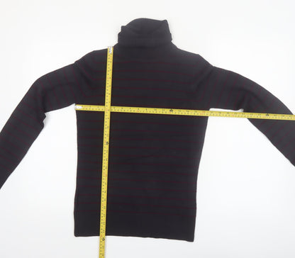 French Connection Men's Black Striped Roll Neck Slim Fit Jumper Size M