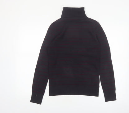 French Connection Men's Black Striped Roll Neck Slim Fit Jumper Size M