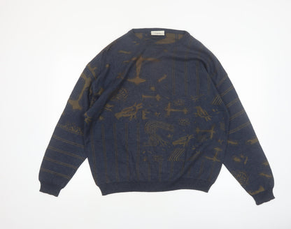 Nanibon Men's Blue Retro Knit Pullover Jumper Size L