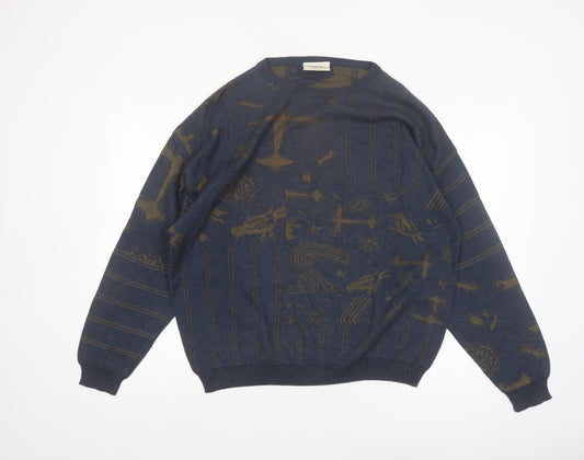 Nanibon Men's Blue Retro Knit Pullover Jumper Size L