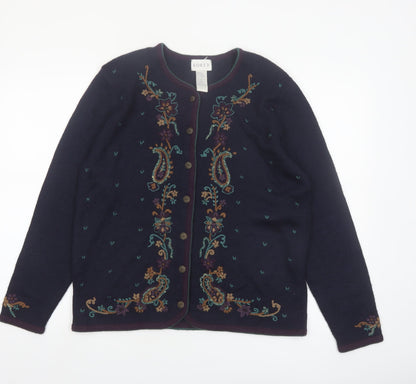 Koret Women's Navy Floral Embroidered Cardigan Jumper Size S
