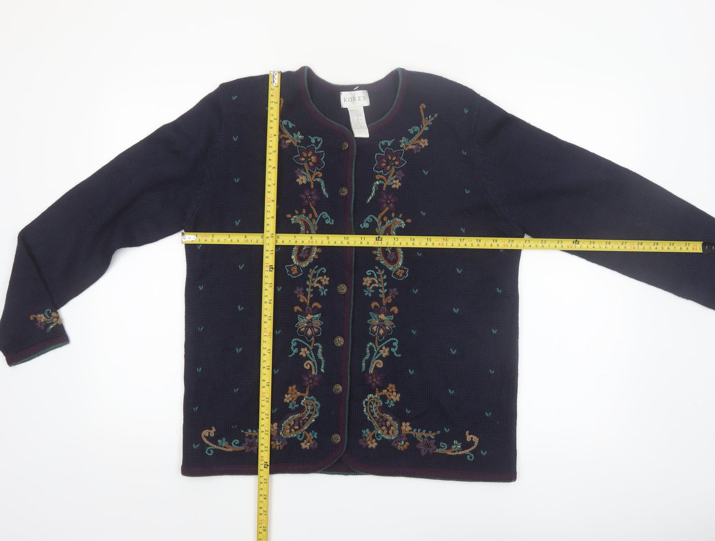 Koret Women's Navy Floral Embroidered Cardigan Jumper Size S