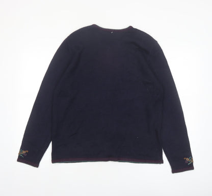 Koret Women's Navy Floral Embroidered Cardigan Jumper Size S