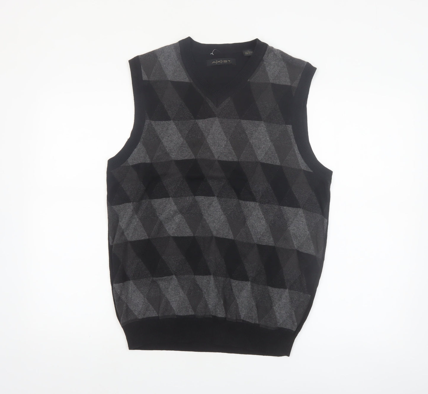 A|X|IST Men's Grey Argyle Cotton Knit V-Neck Sleeveless Jumper Vest S