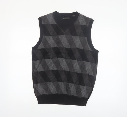 A|X|IST Men's Grey Argyle Cotton Knit V-Neck Sleeveless Jumper Vest S