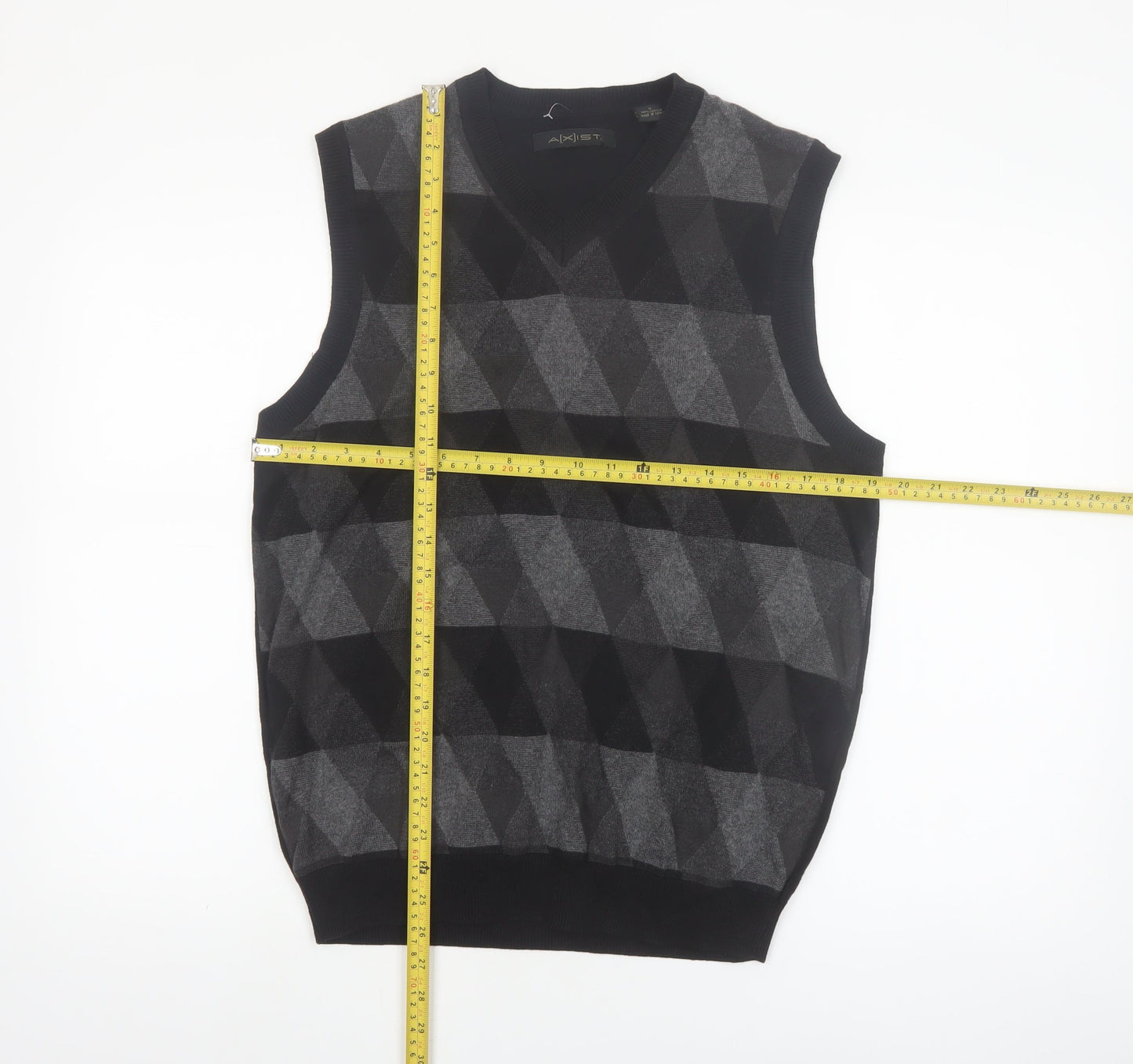 A|X|IST Men's Grey Argyle Cotton Knit V-Neck Sleeveless Jumper Vest S