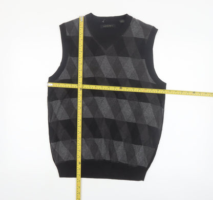A|X|IST Men's Grey Argyle Cotton Knit V-Neck Sleeveless Jumper Vest S