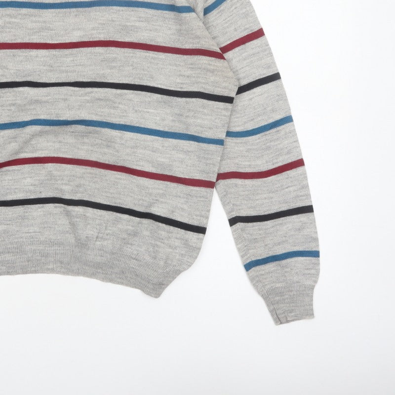 Emilio Corali Men’s Grey Striped Crew Neck Knit Jumper Size L