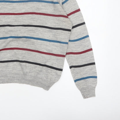Emilio Corali Men’s Grey Striped Crew Neck Knit Jumper Size L
