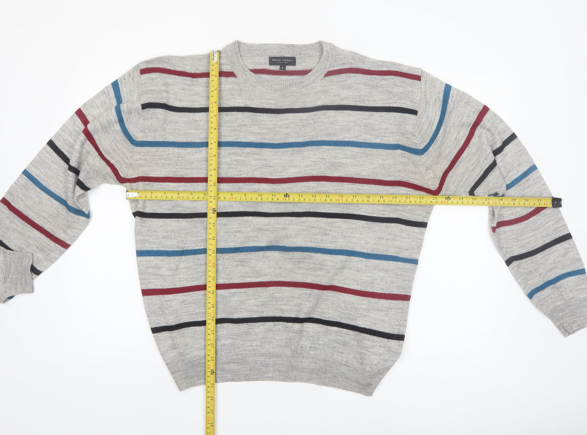 Emilio Corali Men’s Grey Striped Crew Neck Knit Jumper Size L