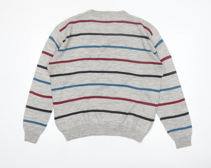 Emilio Corali Men’s Grey Striped Crew Neck Knit Jumper Size L