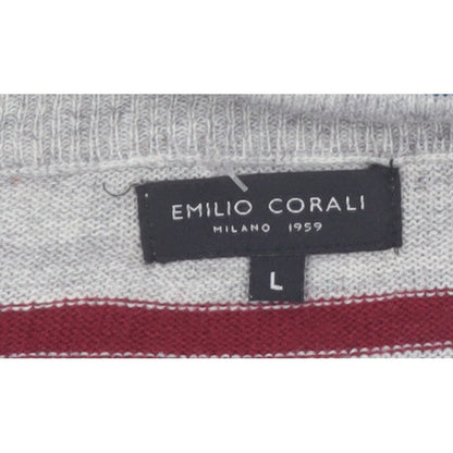 Emilio Corali Men’s Grey Striped Crew Neck Knit Jumper Size L