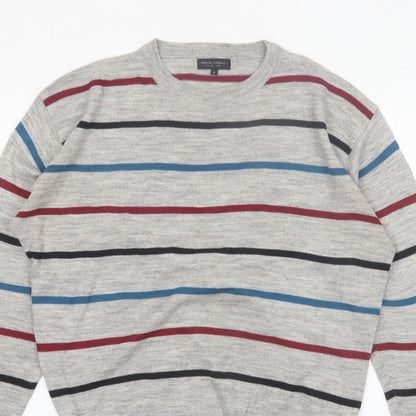 Emilio Corali Men’s Grey Striped Crew Neck Knit Jumper Size L