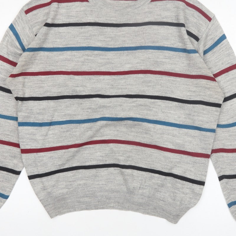 Emilio Corali Men’s Grey Striped Crew Neck Knit Jumper Size L