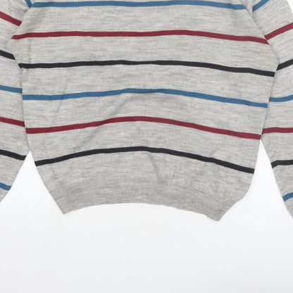 Emilio Corali Men’s Grey Striped Crew Neck Knit Jumper Size L