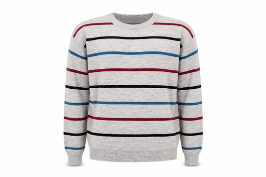 Front view of Emilio Corali Men’s Grey Striped Crew Neck Knit Jumper, size L