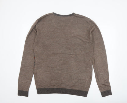 Peter England Men's Brown Fair Isle V-Neck Jumper XL