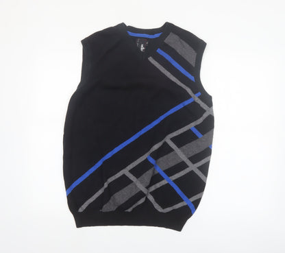 Stugan Men's Black Argyle Cotton Knit Sleeveless Vest L