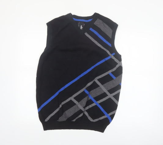 Stugan Men's Black Argyle Cotton Knit Sleeveless Vest L